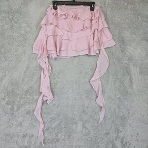 MNG Mango Mini Skirt Womens Medium Pink Ruffle Chiffon Tiered Flowy Low Waist